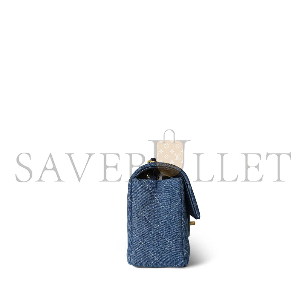 ch*el 24s blue De*1m quilted mini rectangular flap aged as6990 (20*12*7cm)